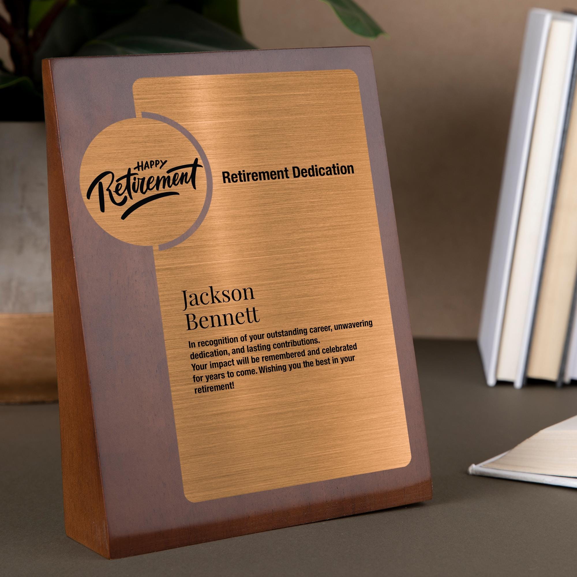 a plaque that is sitting on a table