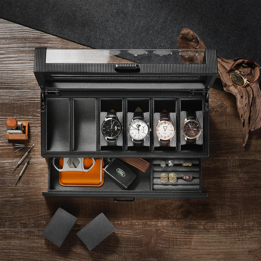 a black box with several watches inside of it