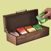 Personalized Tea Box Organizer with 4 Compartments  Acacia Wood Tea Time Gifts