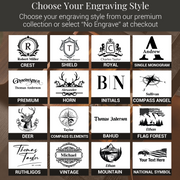 a collection of various engraved designs and logos, including names, initials, and symbols, arranged in a grid format.