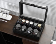 Personalized Watch Box for Men Large Leather Watch Case with Acrylic Top 10 Watch Mens Gift