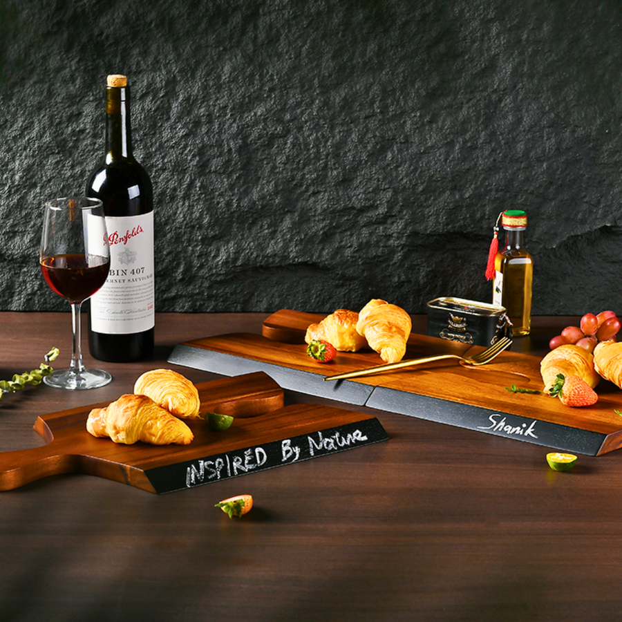 Shanik Acacia Set of 3 Wood Cheese Board Set with Puzzle Handles