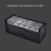 Personalized 2-Tier Leather 6 Slots Watch Display Case Men's Valet Box