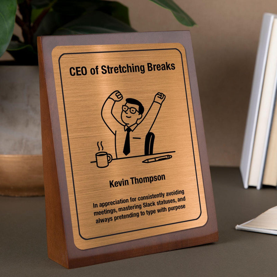 a wooden plaque with a picture of a man raising his fist