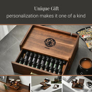 The image showcases a unique gift that personalizes itself, featuring a wooden box with a lid and a drawer filled with various items. The box is placed on a table, and there are several small items, such as a cup, a clock, and a plant, visible in the scene. The image also includes a collage of smaller images, which together create a visually appealing and detailed presentation of the gift.