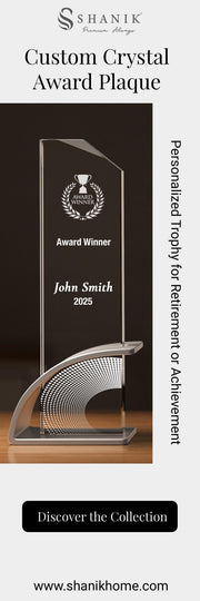 a glass award plaque with a curved base