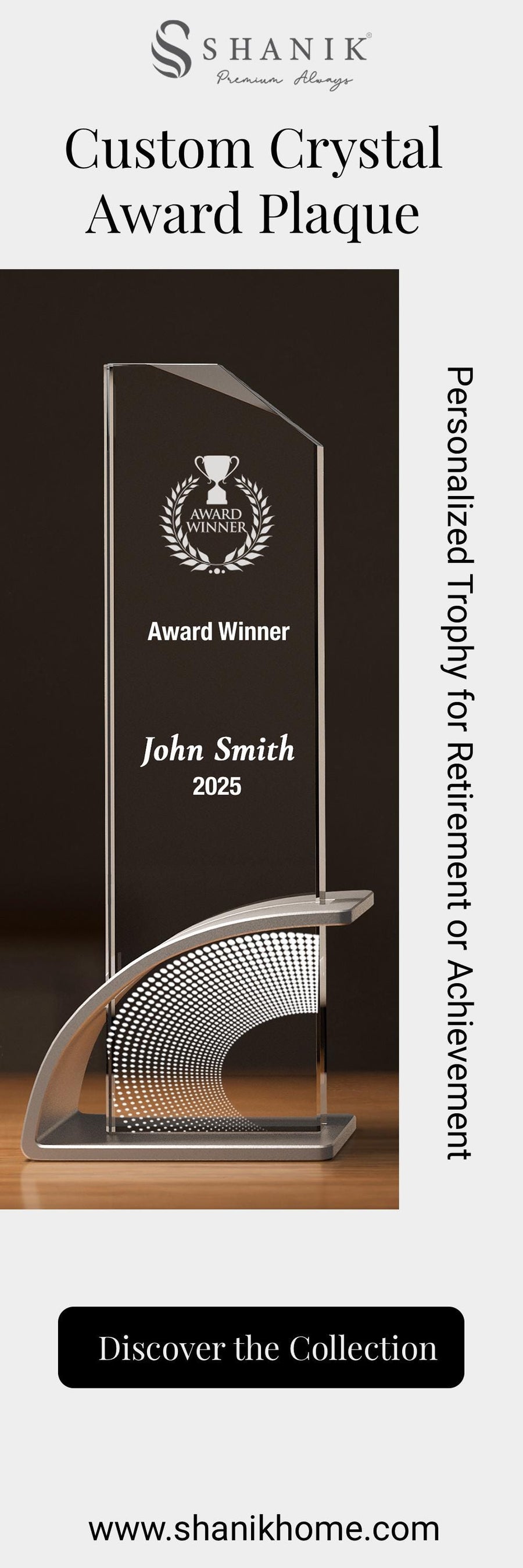 a glass award plaque with a curved base