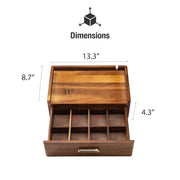 a wooden drawer with drawers and measurements