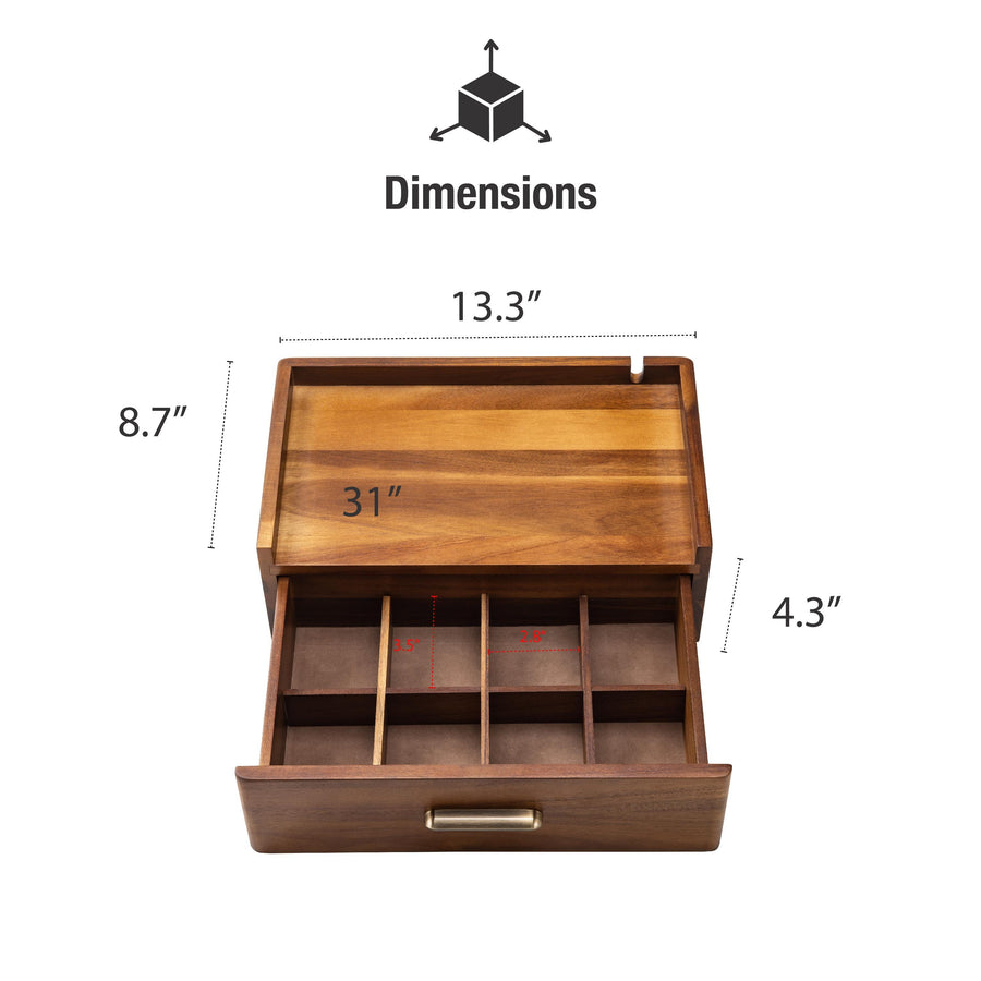 a wooden drawer with drawers and measurements
