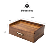 a wooden drawer with measurements for the drawer