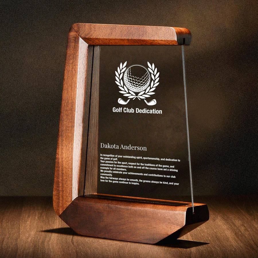 a plaque with a picture of a golf ball on it