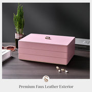 Pink Vegan Leather Stackable Jewelry Trays  Custom Jewelry Box for Women  Personalized Jewelry Case and Makeup Organizer