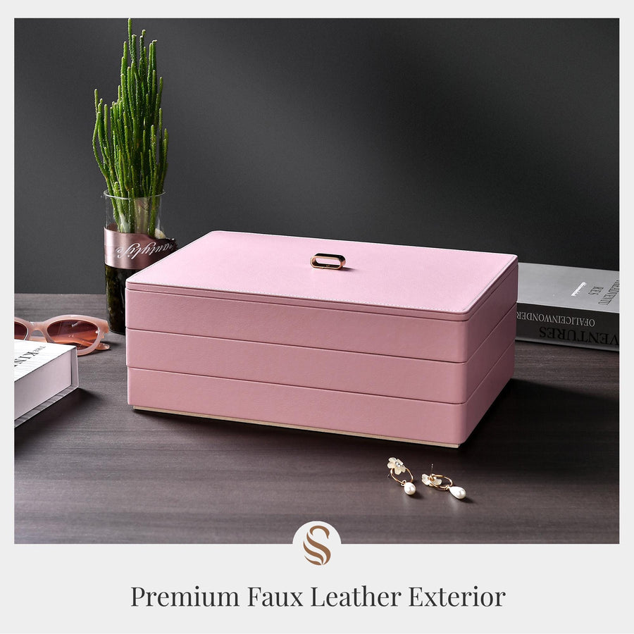 Pink Vegan Leather Stackable Jewelry Trays  Custom Jewelry Box for Women  Personalized Jewelry Case and Makeup Organizer