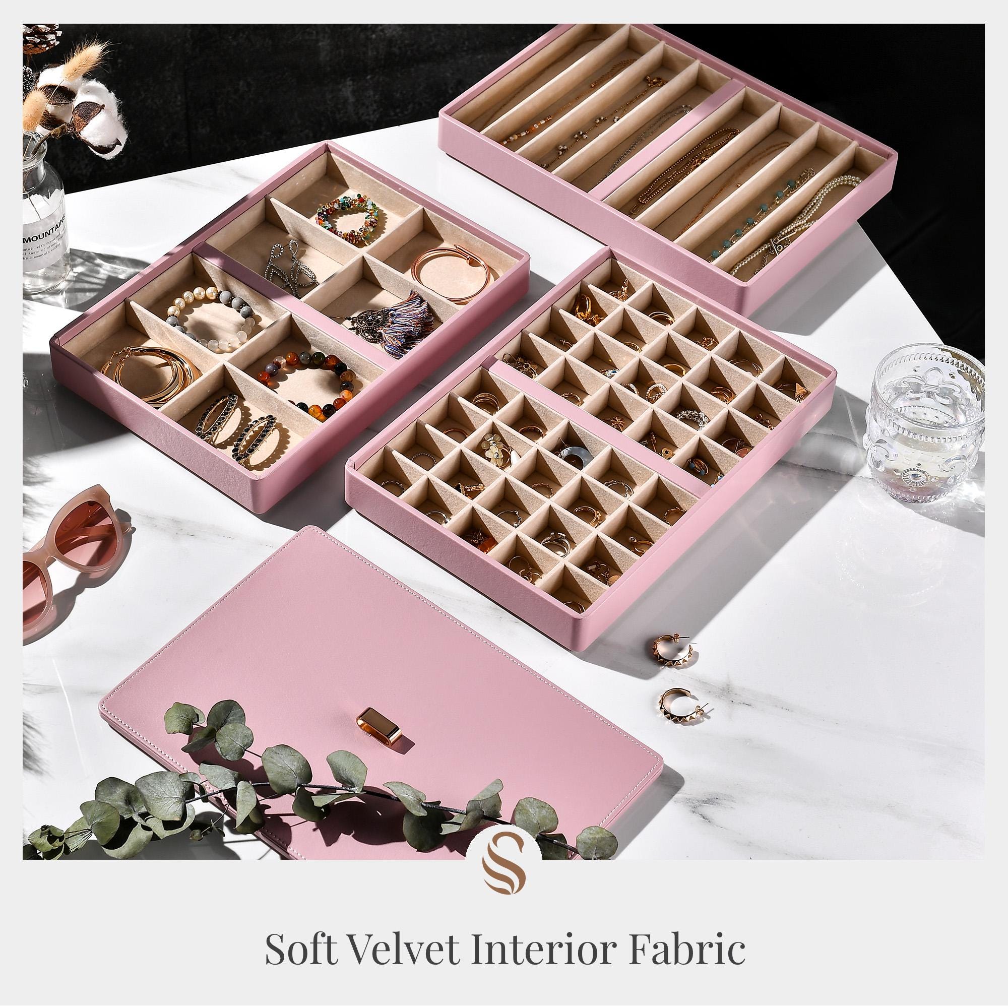 Pink Vegan Leather Stackable Jewelry Trays  Custom Jewelry Box for Women  Personalized Jewelry Case and Makeup Organizer