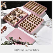 Pink Vegan Leather Stackable Jewelry Trays  Custom Jewelry Box for Women  Personalized Jewelry Case and Makeup Organizer