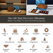 The image is a collage of various gift ideas, including personal and corporate gifts, ideal for different occasions such as Father's Day, birthdays, weddings, groomsmen, Valentine's Day, anniversaries, housewarming, graduations, Christmas, corporate gifts, promotional gifts, retirement gifts, and new job gifts.