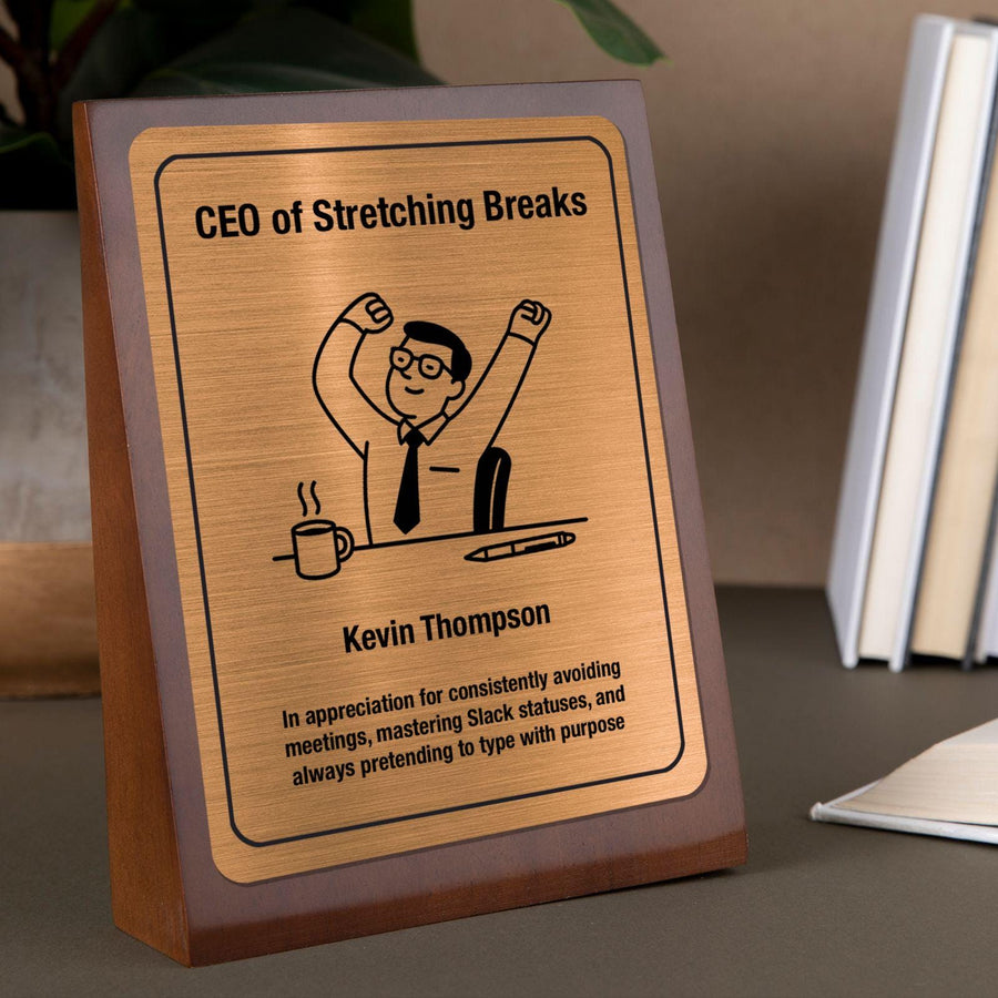 a wooden plaque with a picture of a man raising his fist