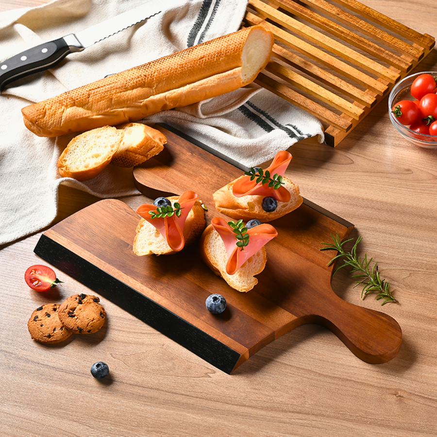 Shanik Acacia Set of 3 Wood Cheese Board Set with Puzzle Handles