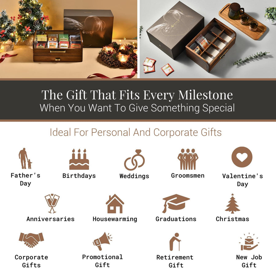 The image is a collage of various gift ideas, including personal and corporate gifts, that can be used to give something special to someone.