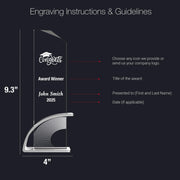 a tall glass award with a black background