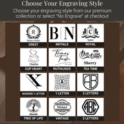 a collection of various engraved styles, including initials, royal, tea time, and other decorative elements.