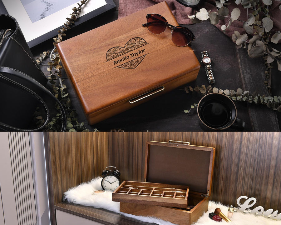 Wooden Jewelry Box for Women & Men  Jewelry Organizer Box with Removable Divider