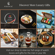 The image is a collage of six different images showcasing various luxury gifts and watch boxes for men.