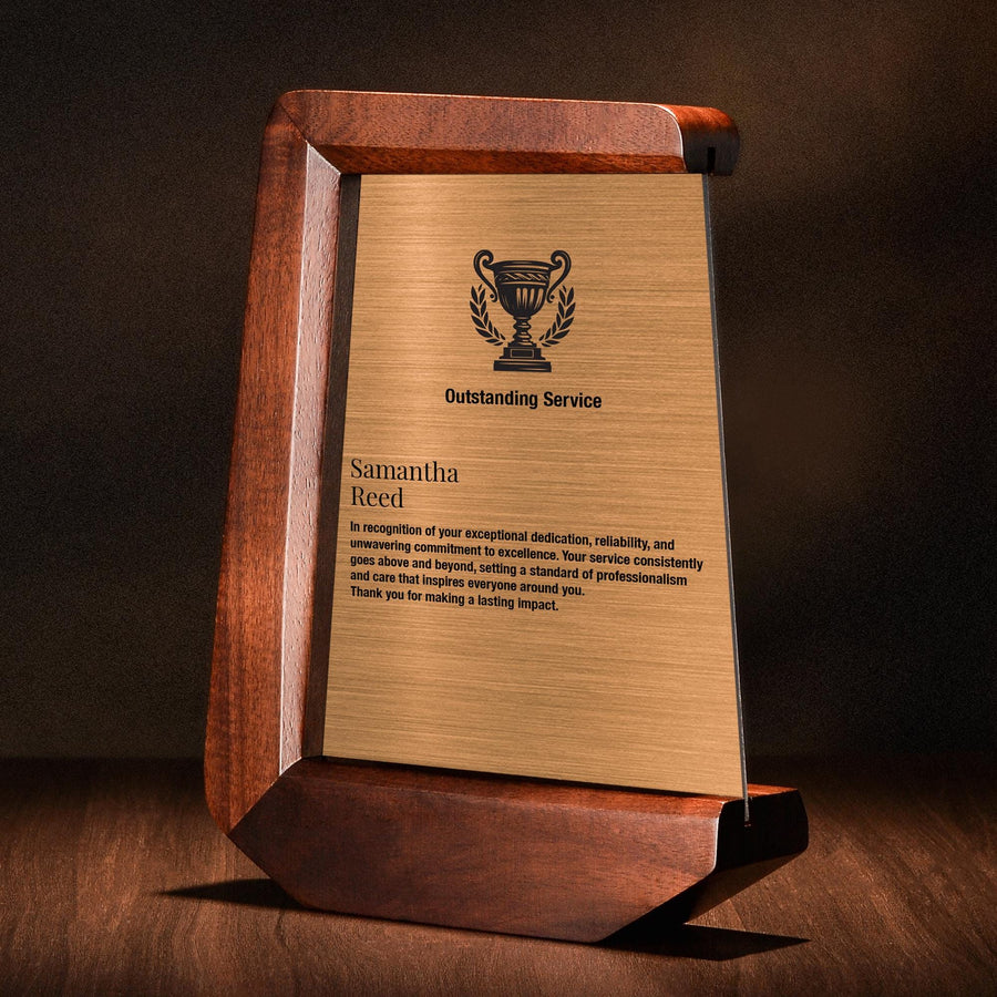 Prestigious Cooper Brushed Plaque Custom Logo Award Modern Trophy Desk Plaque