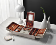 Leather Jewelry Organizer Box with Mirror - Perfect for Rings  Necklaces  Watches &  Bracelets  Customizable  Good Valentines Gifts for Her