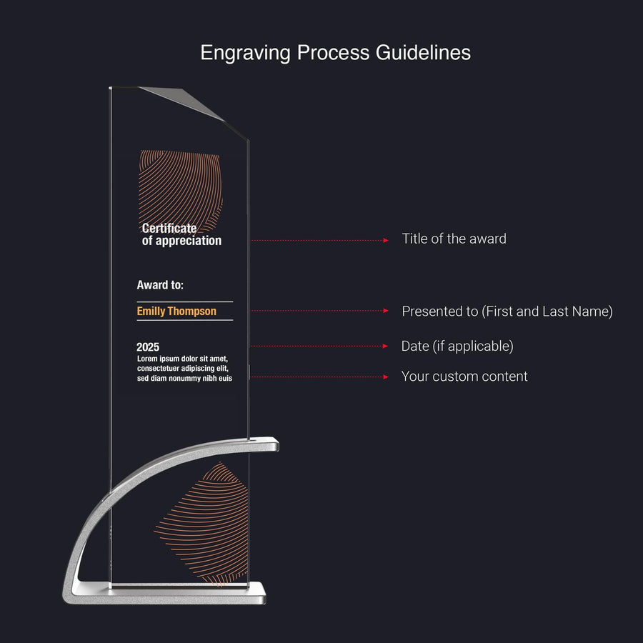 Award Plaque Recognition Crystal Business Trophy Professional Achievement Display Clear Optic Design Custom Presentation Stand Executive Collection UV Print Technology Modern Office Display Beautiful Desktop Showcase Elegant Corporate Gift