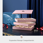 Pink Vegan Leather Stackable Jewelry Trays  Custom Jewelry Box for Women  Personalized Jewelry Case and Makeup Organizer