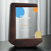 Premium Recognition Award Modern Pattern Design Professional Achievement Display Custom Geometric Style Wood Acrylic Elements Business Presentation Gift Contemporary Office Decoration Executive Honor Token Blue Yellow Accents Elegant