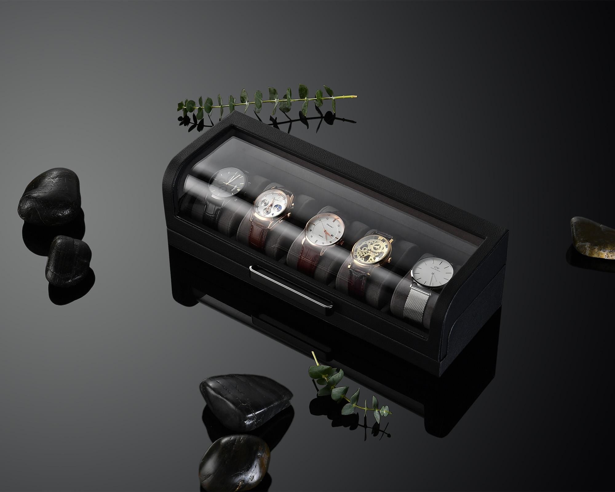 Personalized Box for 5 Watches  Custom Engraved Watch Display Case  Leather Watch Box for Men