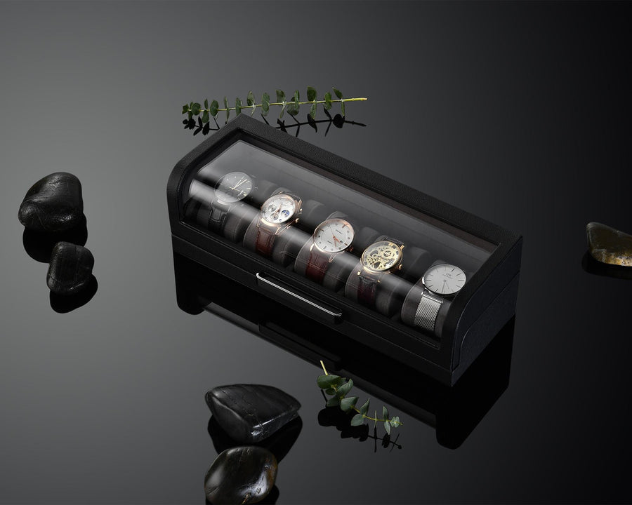 Personalized Box for 5 Watches  Custom Engraved Watch Display Case  Leather Watch Box for Men