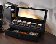Personalized 2-Tier Leather 6 Slots Watch Display Case Men's Valet Box