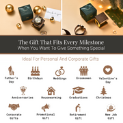 The image is a collage of various gift ideas, including personal and corporate gifts, ideal for different occasions such as Father's Day, birthdays, weddings, groomsmen, Valentine's Day, anniversaries, housewarming, graduations, Christmas, corporate gifts, promotional gifts, retirement gifts, and new job gifts.