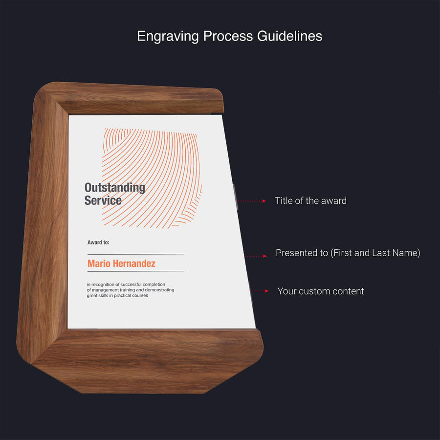 Professional Achievement Award Modern Display Design Custom Pattern Options Premium Construction Materials Elegant Business Recognition Gift Contemporary Office Presentation Geometric Style Details Blue Yellow Accents Wood Acrylic Elements