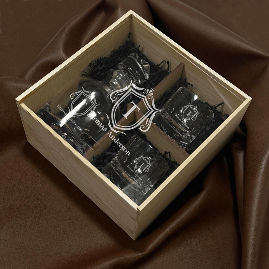 Custom Whiskey Decanter Set Personalized Glassware Gift Box