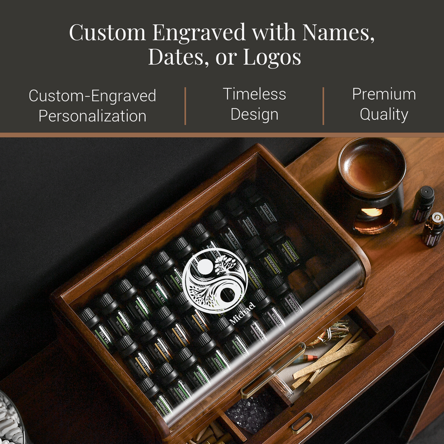 a wooden box with a lid, containing various small items such as candles and a cup, placed on a wooden surface.