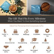 The image is a collage of various gift ideas, including personal and corporate gifts, ideal for different occasions such as Father's Day, birthdays, weddings, groomsmen, Valentine's Day, anniversaries, housewarming, graduations, Christmas, corporate gifts, promotional gifts, retirement gifts, and new job gifts.