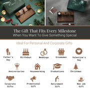 The image is a collage of various gift ideas, including a father's day gift, a wedding gift, a graduation gift, a housewarming gift, a Christmas gift, a new job gift, and a corporate gift. The image showcases different types of gifts that can be given to celebrate special occasions and milestones in life.