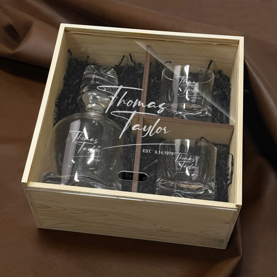 Custom Whiskey Decanter Set Personalized Glassware Gift Box