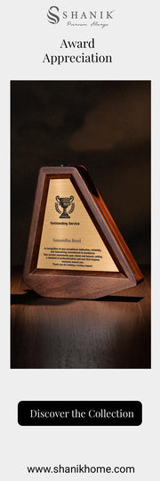 a wooden award plaque on a table