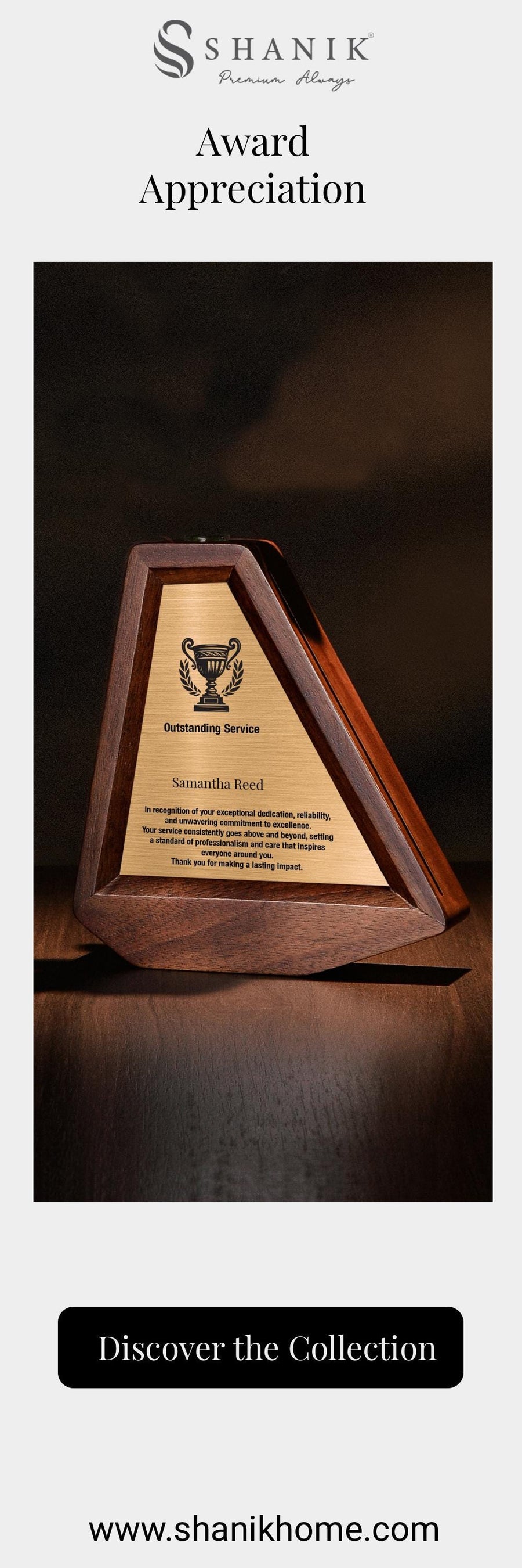 a wooden award plaque on a table