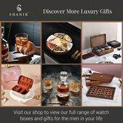The image is a collage of six different images showcasing various luxury gifts and watch boxes for men.