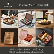 The image is a collage of six photos showcasing various luxury gifts and gourmet food items.