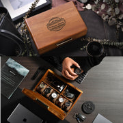 Personalized Watch Box For Men  5 Slots Large Engraved Wooden Storage with Divider and Velvet Pillows
