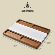 a wooden cutting board with a white cutting board on top of it