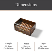 A wooden box with a glass front, likely used for storing or displaying items.