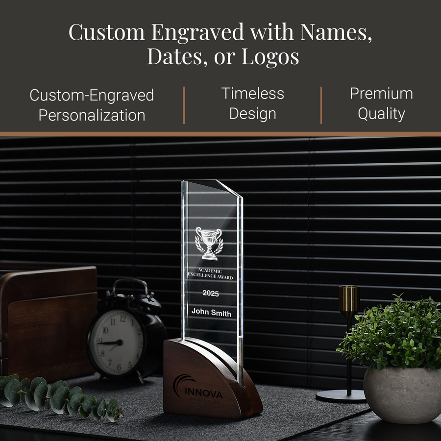 Elegant Crystal Wood Base Trophy Award